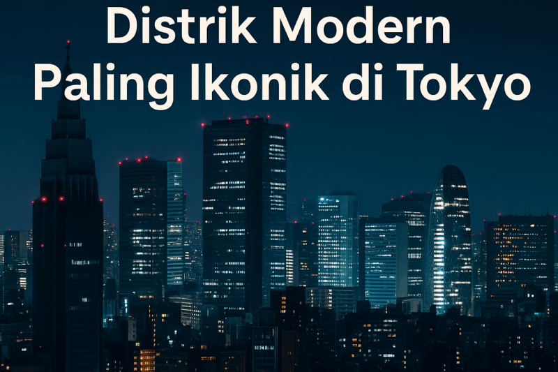 Pemandangan malam Nishi-Shinjuku dengan deretan gedung tinggi dan cahaya kota Tokyo yang futuristik.
